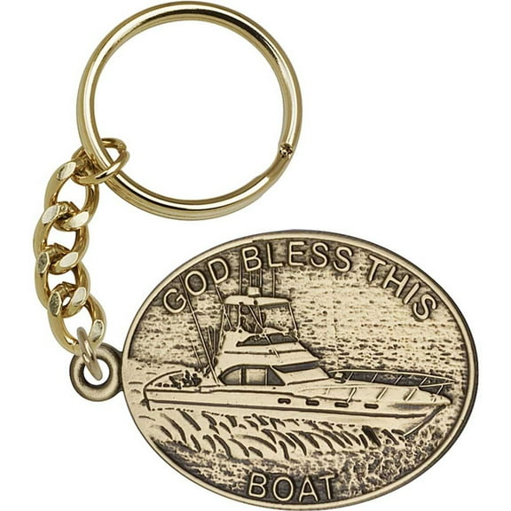 Antique Gold God Bless This Boat Keychain