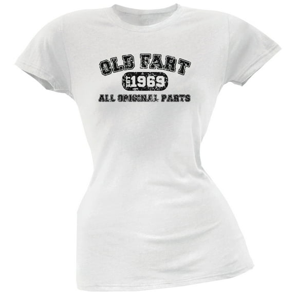 Old Fart Original Parts 1969 Funny White Juniors Soft T-Shirt - X-Large
