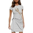 thumbnail image 2 of RXIRUCGD Robes d'Été pour Femmes Mode Décontractée Robe T-Shirt Robe Mini Robe de Plage Robe d'Été pour Dames Manches Courtes Col Rond Plissée Imprimée Nœud Ceinturée Robe Mini Irrégulière Robe de Travail Quotidienne, 2 of 6