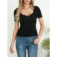 thumbnail image 2 of Liacowi Women's Summer Slim Tops Solid Color Ribbed Short Sleeve V-Neck T-Shirt Basic Streetwear, 2 of 9