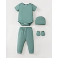 thumbnail image 4 of KIMI BEAR Newborn Baby Boys Layette Essentials 9-12 Months Romper Pants Gift Sets 4 Packs Short Sleeves Bodysuit Tops Pants Set with Hats and Gloves 16pcs Outfits Green, 4 of 9
