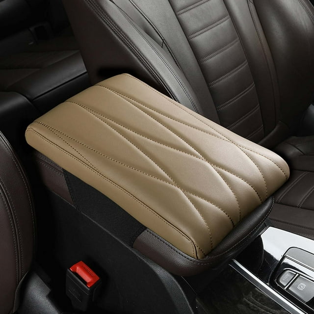 Memory Foam Armrest Cushion Red Mesh Style, Waterproof Center Console Cover for Cars Trucks SUVs, Soft Elbow Support Pad Easy Install Universal Fit, Beige