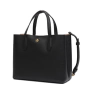 Tory Burch Womens Blake Pebbled Leather Small Tote Bag (Black)