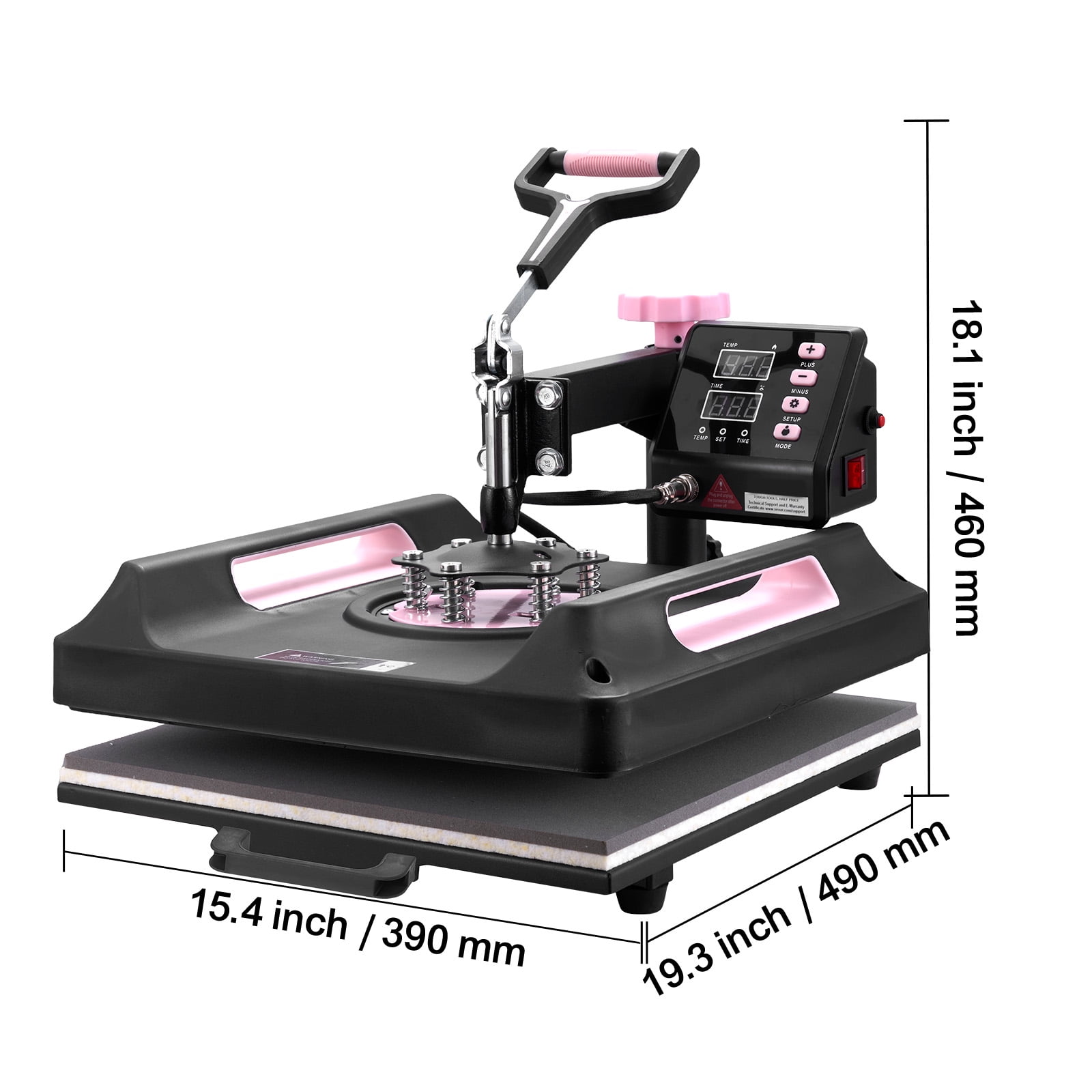 KFFKFF 15 x 15 inch Heat Press Machine, 8-in-1 Heat Transfer Equipment with 30 oz Tumbler Attachment, 360° Swing-Away Digital Press, Teflon-Coated Surface, Suitable for T-Shirts, Mugs, Hats, Plates