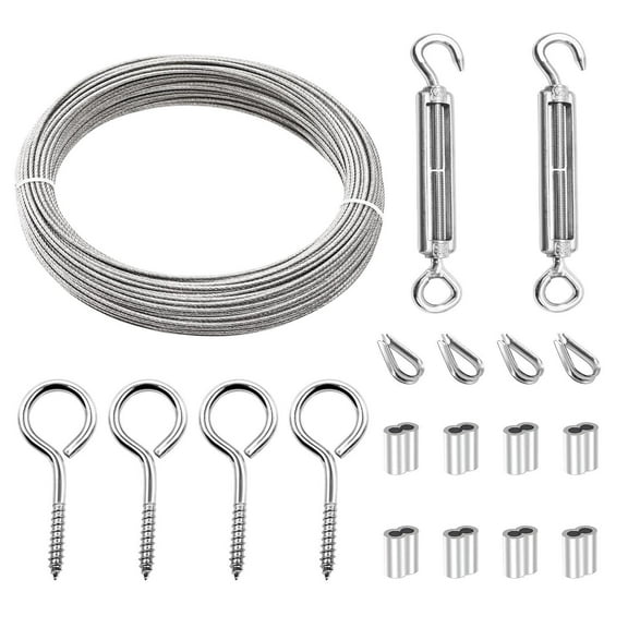 PVC Coated 304 Stainless Steel Cable Rope Heavy Duty Turnbuckle Wire Tensioner Kit for Cable Railing, Garden Wire And Light Job（66ft）