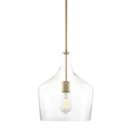 Kira Home Lucy 16" Modern Pendant Light   Clear Glass Vase Shade, Adjustable Hanging Height, Cool Brass Finish