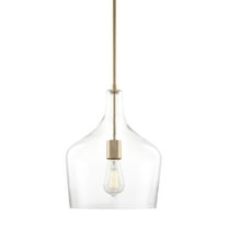 Kira Home Lucy 16" Modern Pendant Light Clear Glass Vase Shade, Adjustable Hanging Height, Cool Brass Finish