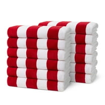 Ben Kaufman Joey Velour Striped Towel - Oversized & Absorbent Striped Beach Towels - Colorful Yarn Dye Stripe Cotton Towel for Swimming & More - Lightweight & Soft Swim Towels - Red, 12 Pack