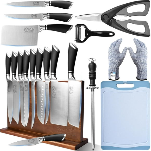 XYJ Couteaux, Ensembles de Couteaux Professionnels pour Maîtres Chefs, Ensemble de 13 Pcs de Couteaux de Chef avec Bloc Magnétique, Couperet à Viande Boucher pour le Camping