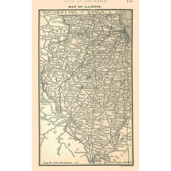 Historic State Map - Illinois - Alden 1886 - 23 x 36.62 - Vintage Wall Art