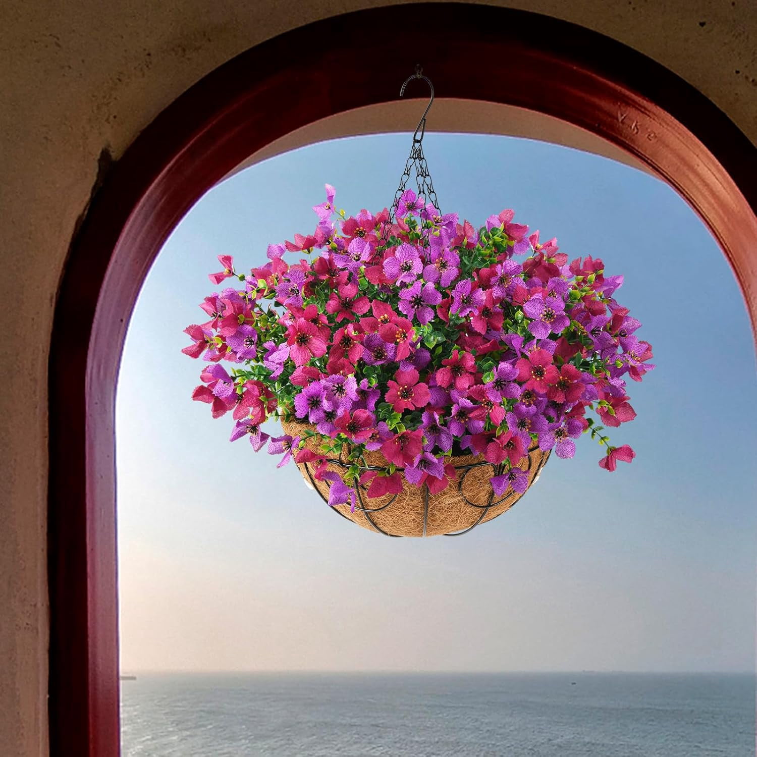 Artificial Faux Hanging Plants Flowers Basket for Spring Outdoor Decoration, Fake Silk Trefoil in Planter Realistic UV Resistant Look Real for Porch Home Patio Balcony Yard(Yellow)
