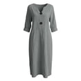 thumbnail image 6 of Women's Solid Midi Dress, Cowl Neck 3/4 Sleeve Button Detail Loose Casual Dress with Side Pockets for Summer Daily Outfits Gray L(L), 6 of 6