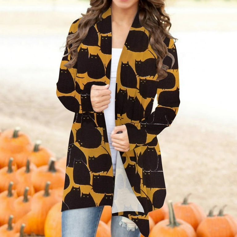GEZHEN Women s Printed Cardigan Jacket Animal Cat Print Coat Lightweight Outdoor Thicken Coat Winter Coats for Women