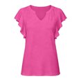 thumbnail image 5 of ClodeEU Women's V Neck Ruffle Flutter Short Sleeve Blouse,Solid Loose Casual Summer Top Hot Pink,Women's Plus M, 5 of 5