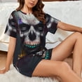 thumbnail image 4 of Fuzoiu Modern Abstract Colorful Skull C Print Women's Short-Sleeved Pajama Set,Lounge Sleepwear Set,Womens Pajama Sets 2 Piece,Button-Up Top and Shorts with Pockets-Small, 4 of 7