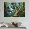 thumbnail image 3 of ONETECH Green Nature Landscape Tapestry Rainforest Tapestry Waterfall Tapestries River Wooden Bridge Wall Hanging Tapestry For Living Room Bedroom Dorm Home Decor, 3 of 7