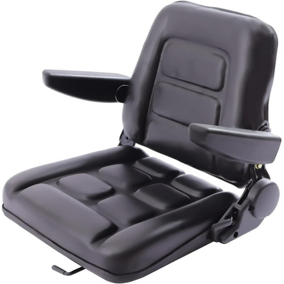 Universal Forklift Seat, Foldable Tractor Seat with Adjustable Angle Back and Armrest, Lawn Mower Seat for Tractor Bucket Excavator Backhoe Dozer Riding Mowers