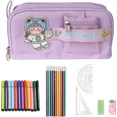 thumbnail image 1 of Estuche Escolar, Estuche de Lápices de Gran Capacidad con Compartimentos y Banda Elástica, Estuche Suave con Cremallera y Asa Colores Brillantes para Adolescentes Niños Niñas Kaili Sencillez, 1 of 5
