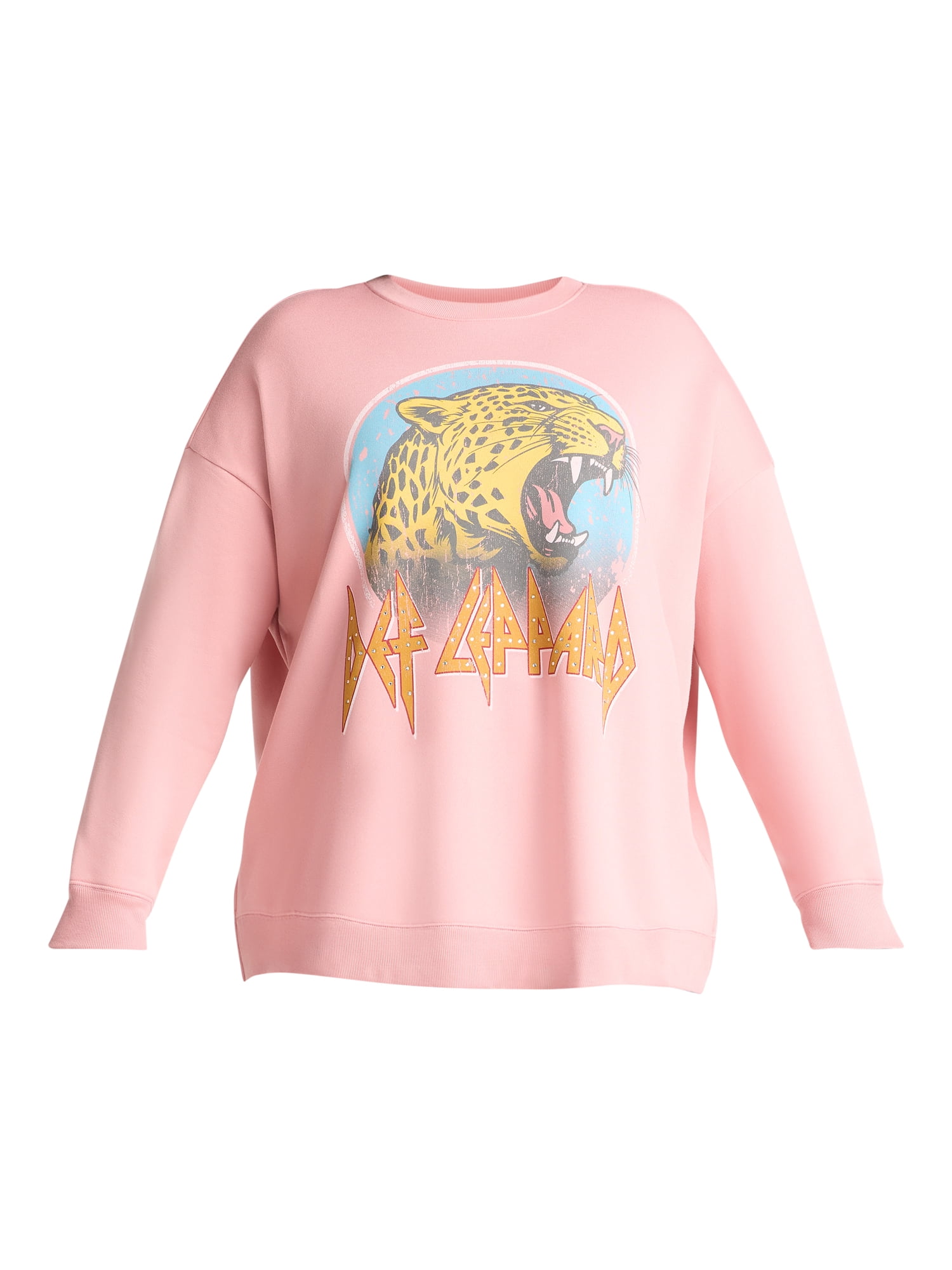 Terra & Sky Women's Plus Embellished Def Leppard Graphic Sweatshirt with Long Sleeves, Sizes 0X-5X