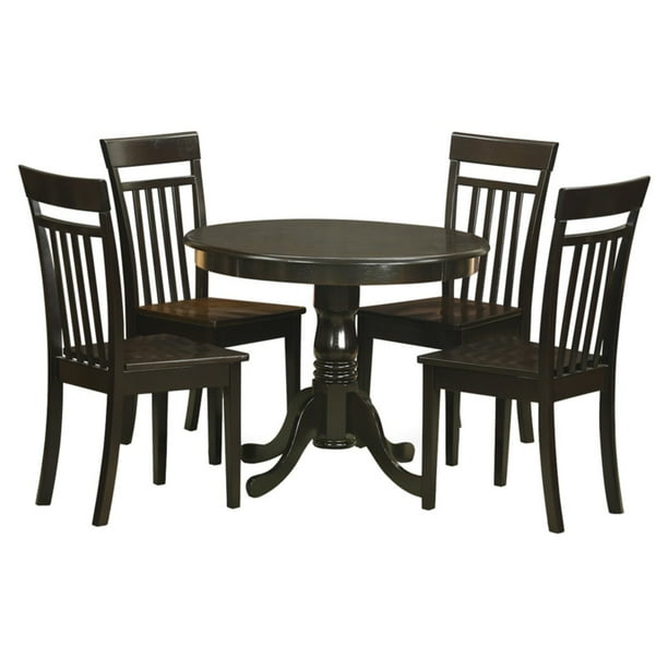 East West Furniture Antique 5 Piece Pedestal Round Dining Table Set With Capri Wooden Seat Chairs Com 5 Piece Pedestal Round Dining Table Set, Round Wood Pedestal Dining Table Set