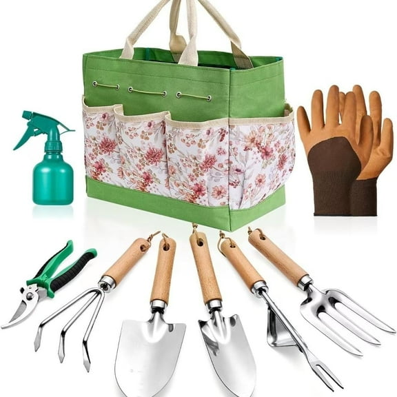 GZASIKE 9-Piece Gardening Tool Set with Durable Bag and Anti-Slip Gloves