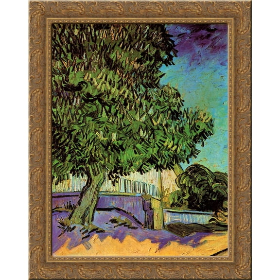 Chestnut Tree in Blossom 24x20 Gold Ornate Wood Framed Canvas Art by Vincent van Gogh