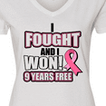 thumbnail image 4 of Inktastic I Fought And I Won 9 Years Breast Cancer Free Pink Ribbon Women's V-Neck T-Shirt, 4 of 5
