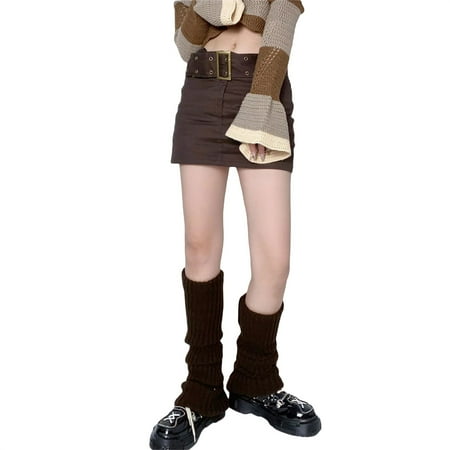 

Amuver Women s Ribbed Knit Leg Warmers Japanese Student Knee High Socks Solid Color Boot Cuffs