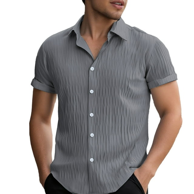 Camisa informal de manga corta holgada para hombre de talla grande: camisa de playa de color liso para el verano