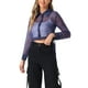 thumbnail image 1 of CAMISA DE MANGA LARGA TRANSPARENTE CON CUELLO PUNTA Y BOTONES PARA MUJERES INSPIRE CHIC TALLA XS AZUL OSCURO, 1 of 6