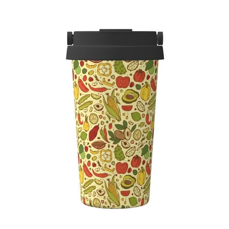 

Susaid Fruits And Vegetables Print Coffee Travel Mug Insulated Coffee Mug with Lid Leakproof Coffee Thermos Coffee Tumbler for Hot&Cold Drinks