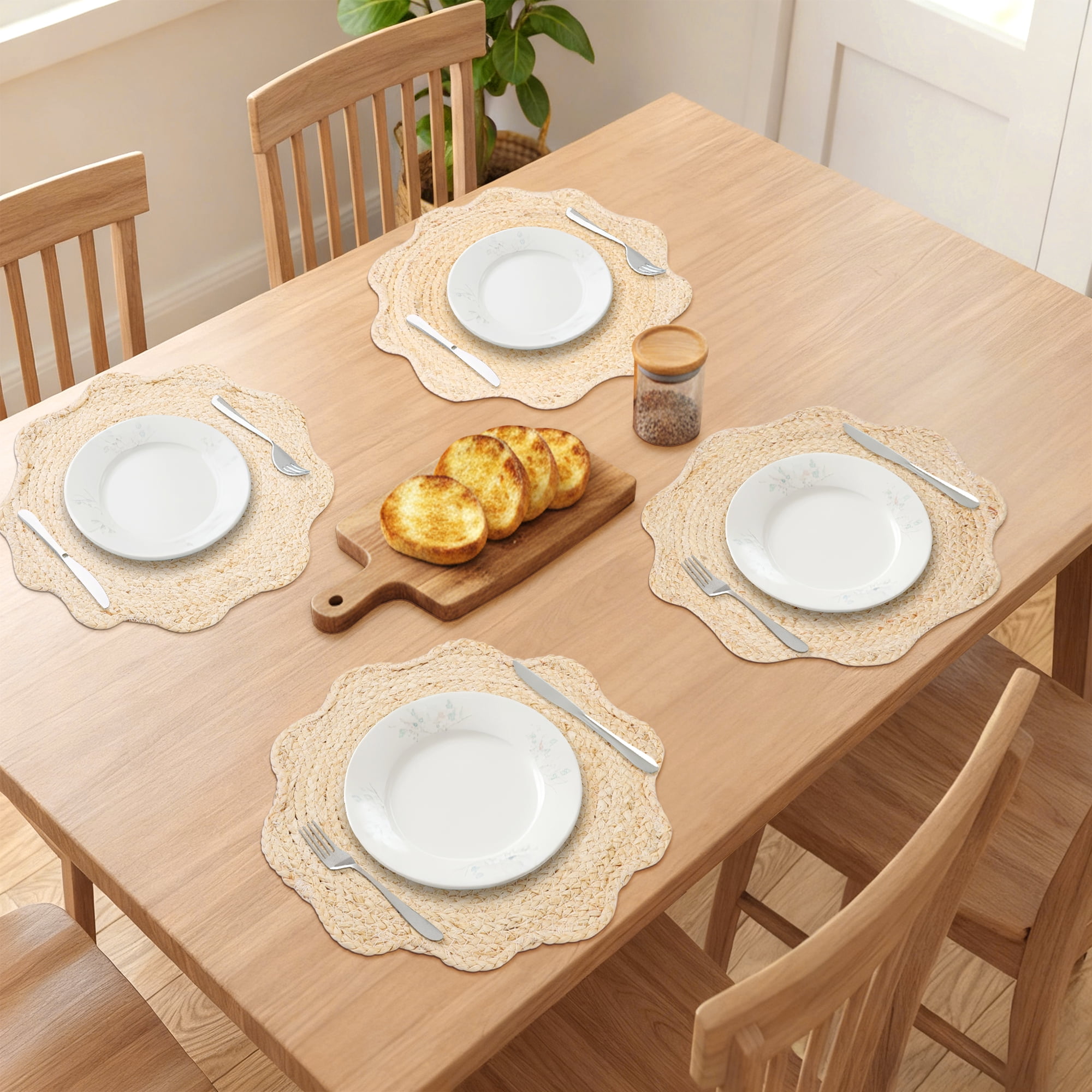 Unique Bargains Farmhouse Placemats 4pcs Flower Placemats Beige 15"x15"