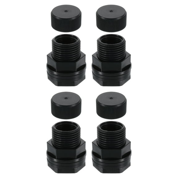 Uxcell 4 Pack Bulkhead Fitting with Plug, 1/2" NPT x 3/4" GHT Bulkhead Connector, Black