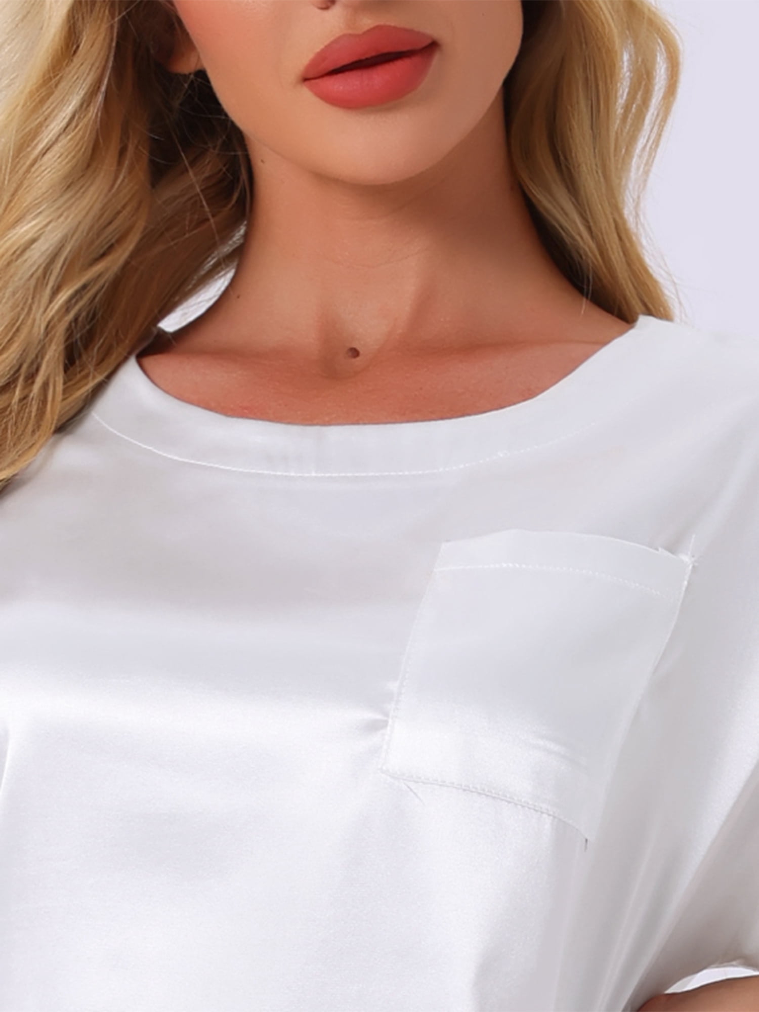 DARING DIVA Women's Satin Pajama Pullover T-shirt with Shorts Lounge Sets S White