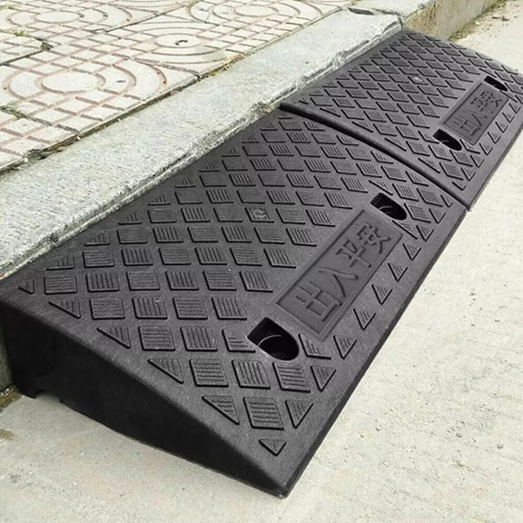 2Pcs Heavy Duty Plastic Curb Ramp Set - Portable, Anti-Slip Access for Wheelchairs, Scooters & Driveways (Black, 19.3x10.6x2.8in)