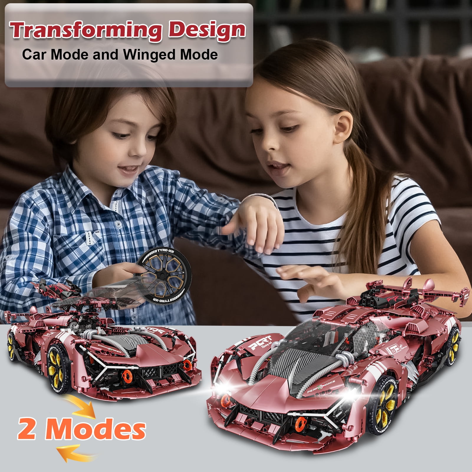 Q0Q Supercar Building Set - STEM Toy with Mechanical Structure, 2WD/4WD, Static Version no Power, 1:8 Scale，Gift for 8+ Car Enthusiasts(3466Pcs)