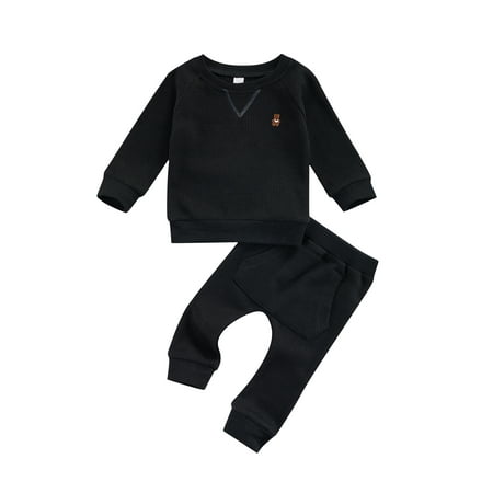 

Calsunbaby Kids Fall 2Pcs Clothes Set Long Sleeve Round Neck Bear Embroidery Sweater Casual Loose Jogger Pants Outfits