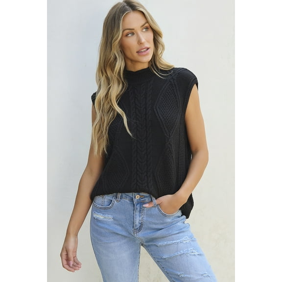 Redhotype Chic Black Cable Knit Vest - Versatile, Elegant Knitwear!