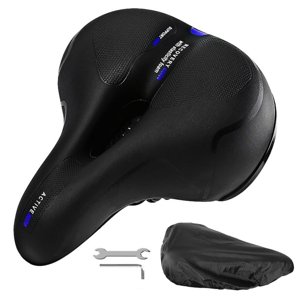 Sillín de bicicleta PU impermeable a prueba de golpes ensanchado para accesorios de bicicleta (azul)