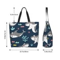 thumbnail image 6 of Bingfone Canvas Tote Bag for Women with Inner Pocket Aesthetic Cute Shopping Tote Bags Reusable Grocery Bags-Friendly Smiling Sharks, 6 of 9
