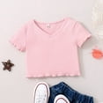 thumbnail image 3 of LNMQLPDBS Crop Tops for Girls Ribbed Short Sleeve V-Neck Shirt with Vertical Stripes Toddler Kids Gifts Baby Clothes for Girls Soft Trendy Summer Cute Tops for Teen Girls, 3 of 6
