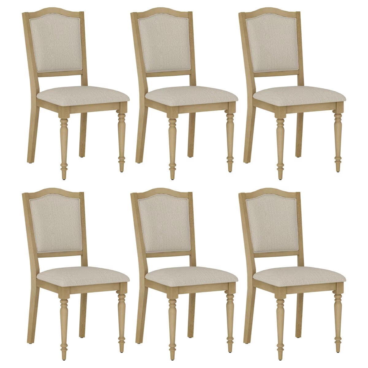 Set of 6 Dining Chairs with Upholstered Back & Seat, Farmhouse Kitchen Chair with Solid Wood Legs for Dining Room, Oak
