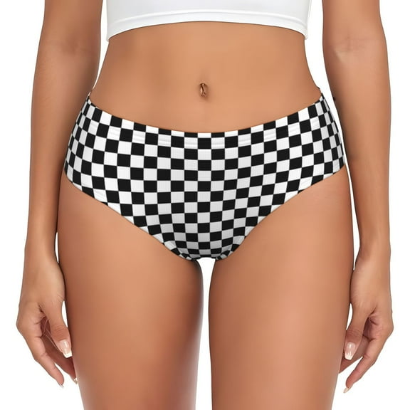 Women Bikini Underwear Black Checkered Ladies Panties Hipster Briefs Undies X-Small