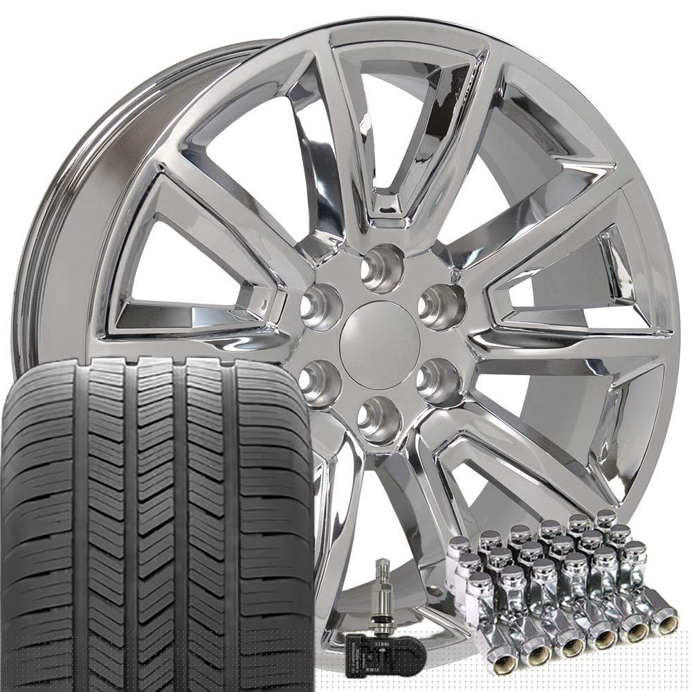 OE Wheels CV73 20 Inch Rims and Tires Fit Tahoe Style 6x139.7 20x8.5 Chrome with Chrome Insert - Hollander 5696 - Eagle LS-2 275/55-20 (Set of 4)