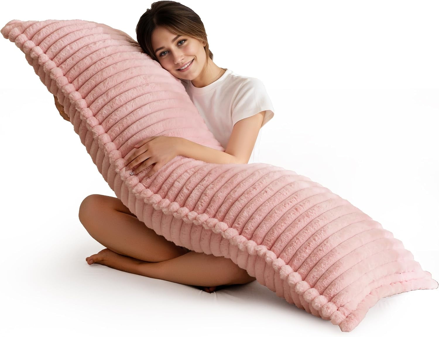 Memory Foam Body Pillow Thick Large Long Full Body Support Pillow with Removable Cover 20x54 Inch Beige for Adults