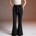 thumbnail image 2 of Women's Dark Wash High Waisted Flared Denim Jeans Retro Wide Leg, 2 of 9