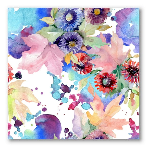 Wildflowers and Vibrant Wild Spring Leaves VIII 30 in x 30 in Painting Canvas Art Print, by Designart