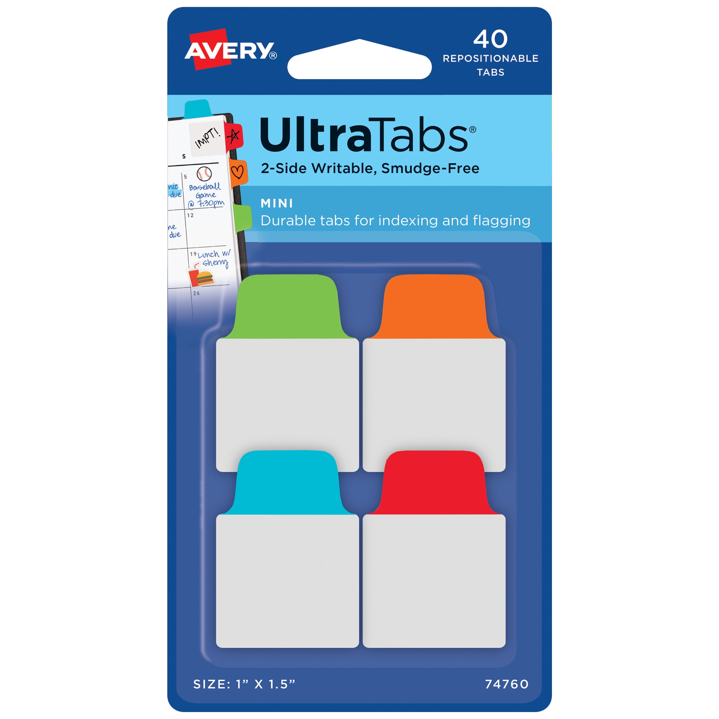 Mini Ultra Tabs, 1' x 1.5', 40 Mini Tabs, Assorted Colors