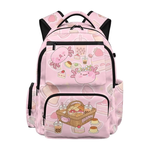 Bulopur Pink Axolotl Kids Backpack for Girls, Cute School Bag Lightweight/Breathable/Durable/Waterproof Multi-Pocket Book Bag for Kids 6-12 Back to School