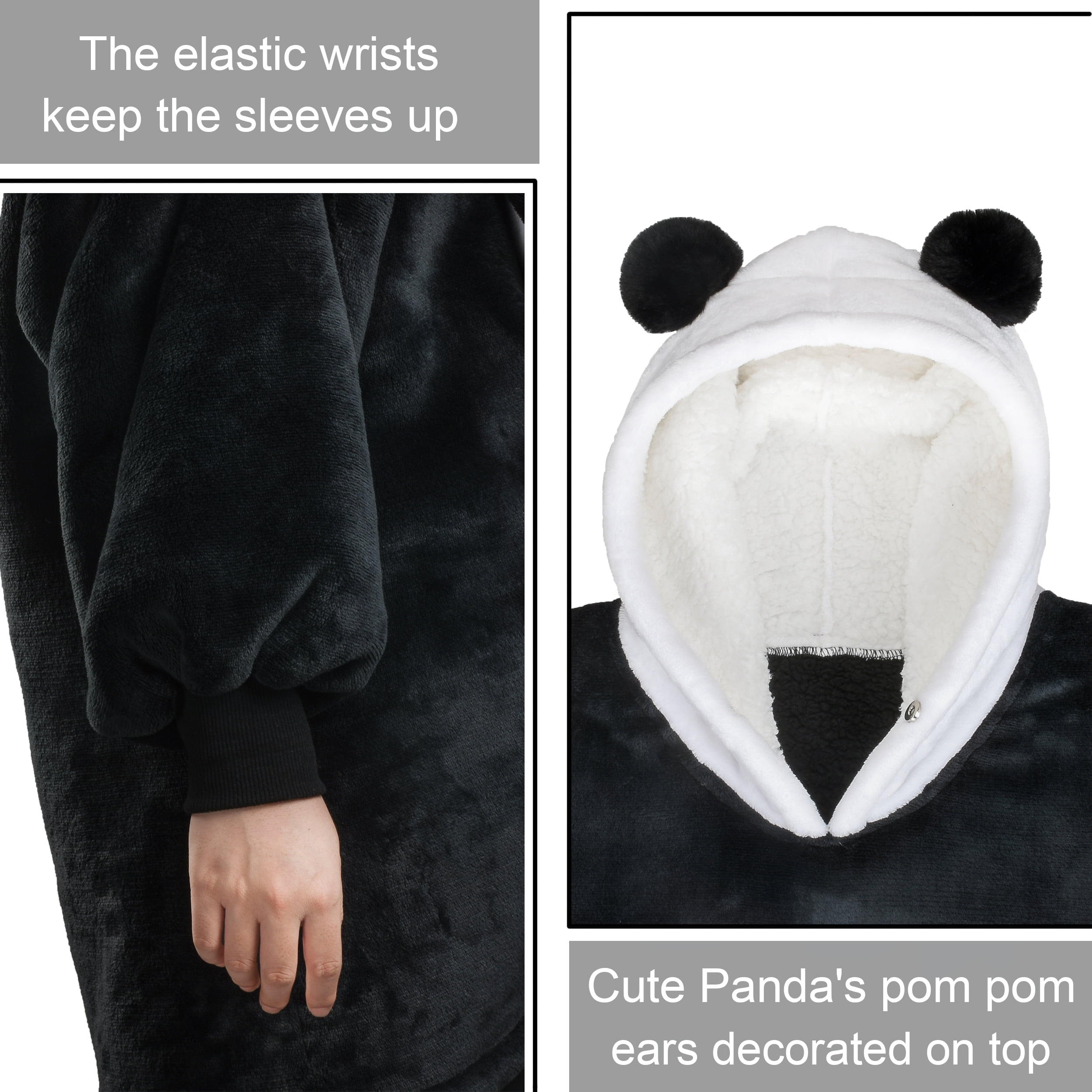 Panda Oversized Sherpa Hoodie Blanket Sweatshirt for Women